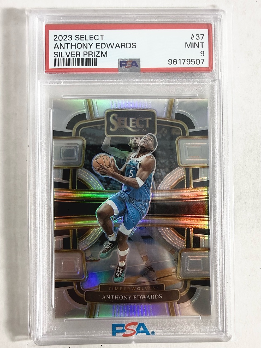 Panini Select 2023-24 Concourse Anthony Edwards Silver Prizm #37 PSA 9